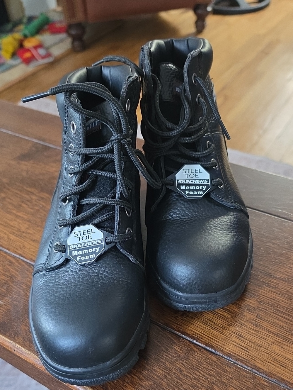 Skechers Womens Black Lace-Up Steel Toe Memory Foam Work Boots